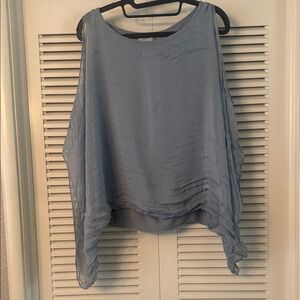Sleeveless Light Blue Flowing Draped Women's Blouse